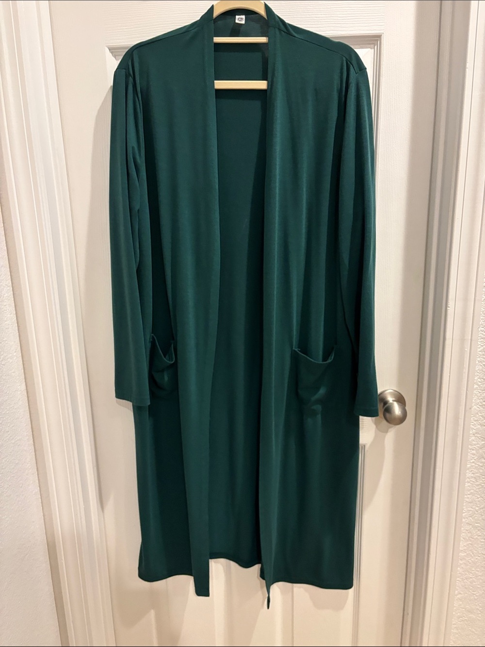Long Open-Front Women's Dress Cardigan in Deep Green